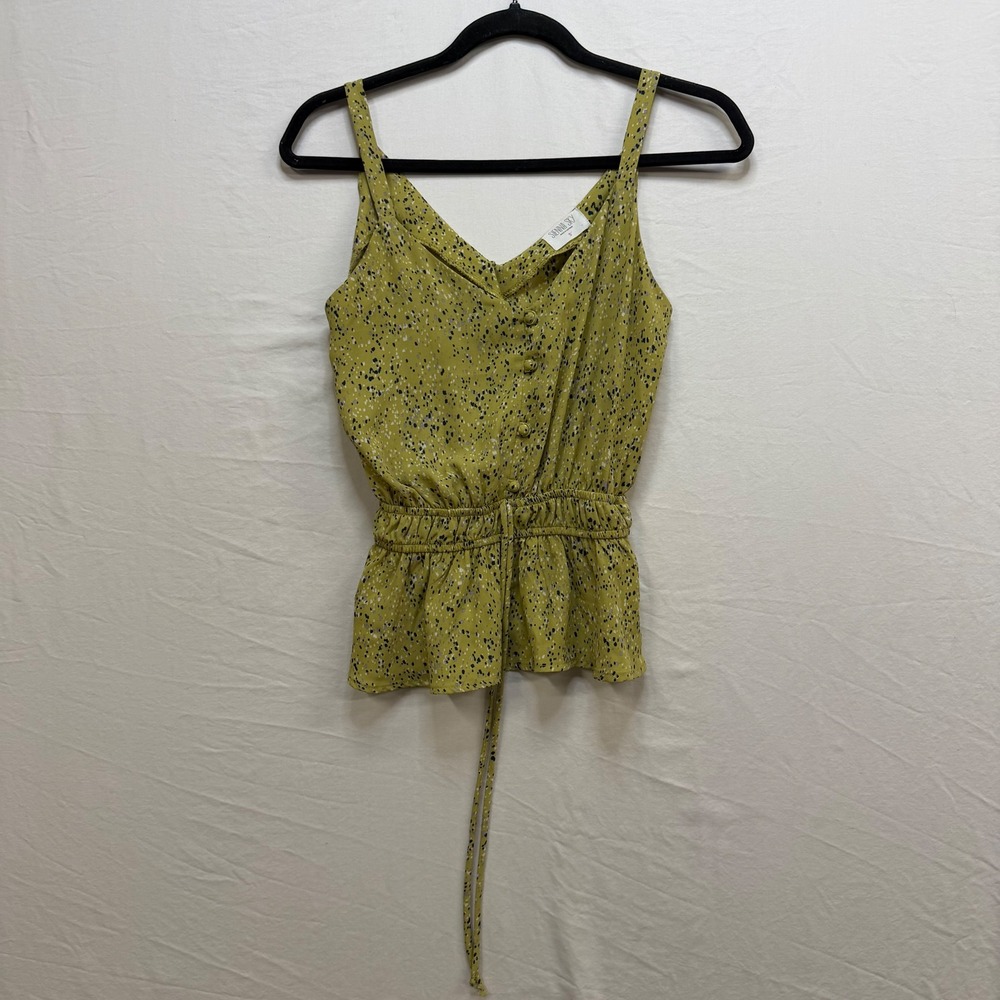 Sienna Sky Green Speckled Peplum Top V-Neck Smocked Waist Sleeveless 02CT2875‎ S